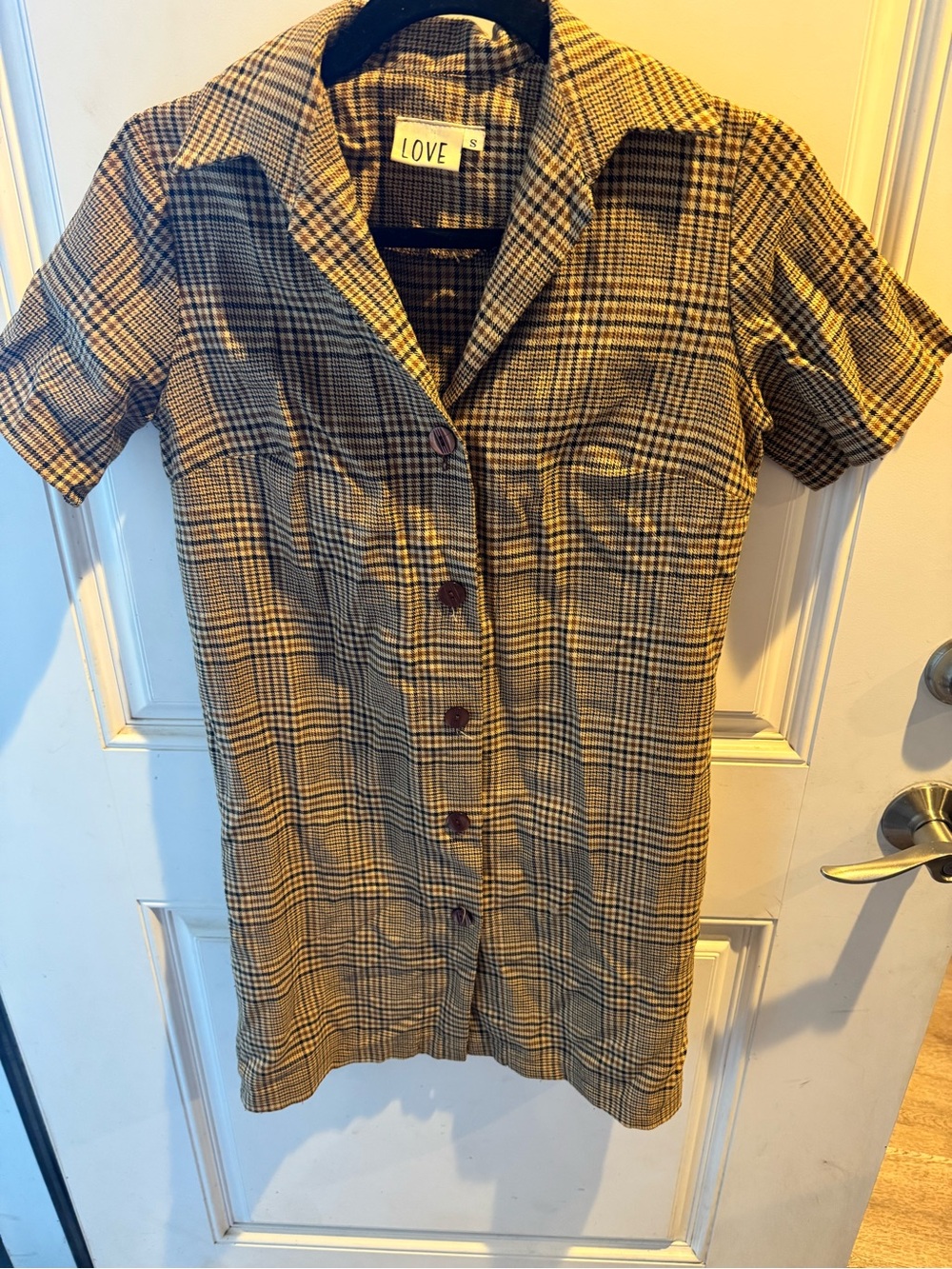 LOVE Brown and Black Plaid Short-Sleeve Button-Up Shirt
